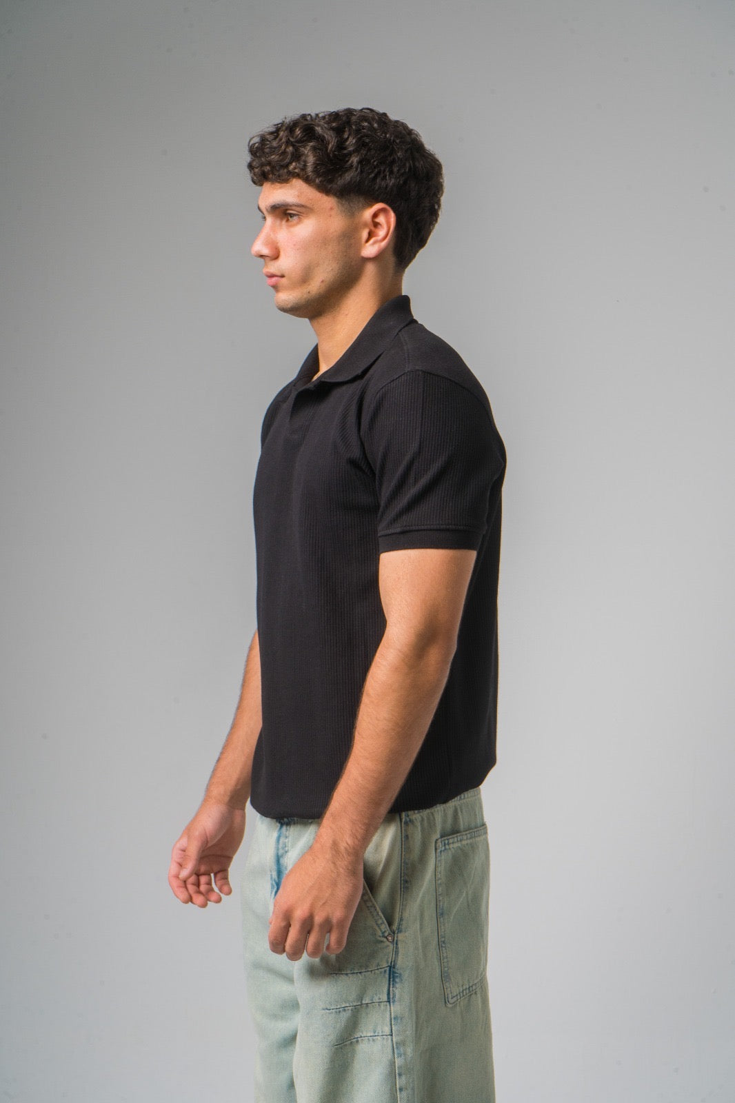 Jet Black Textured Polo