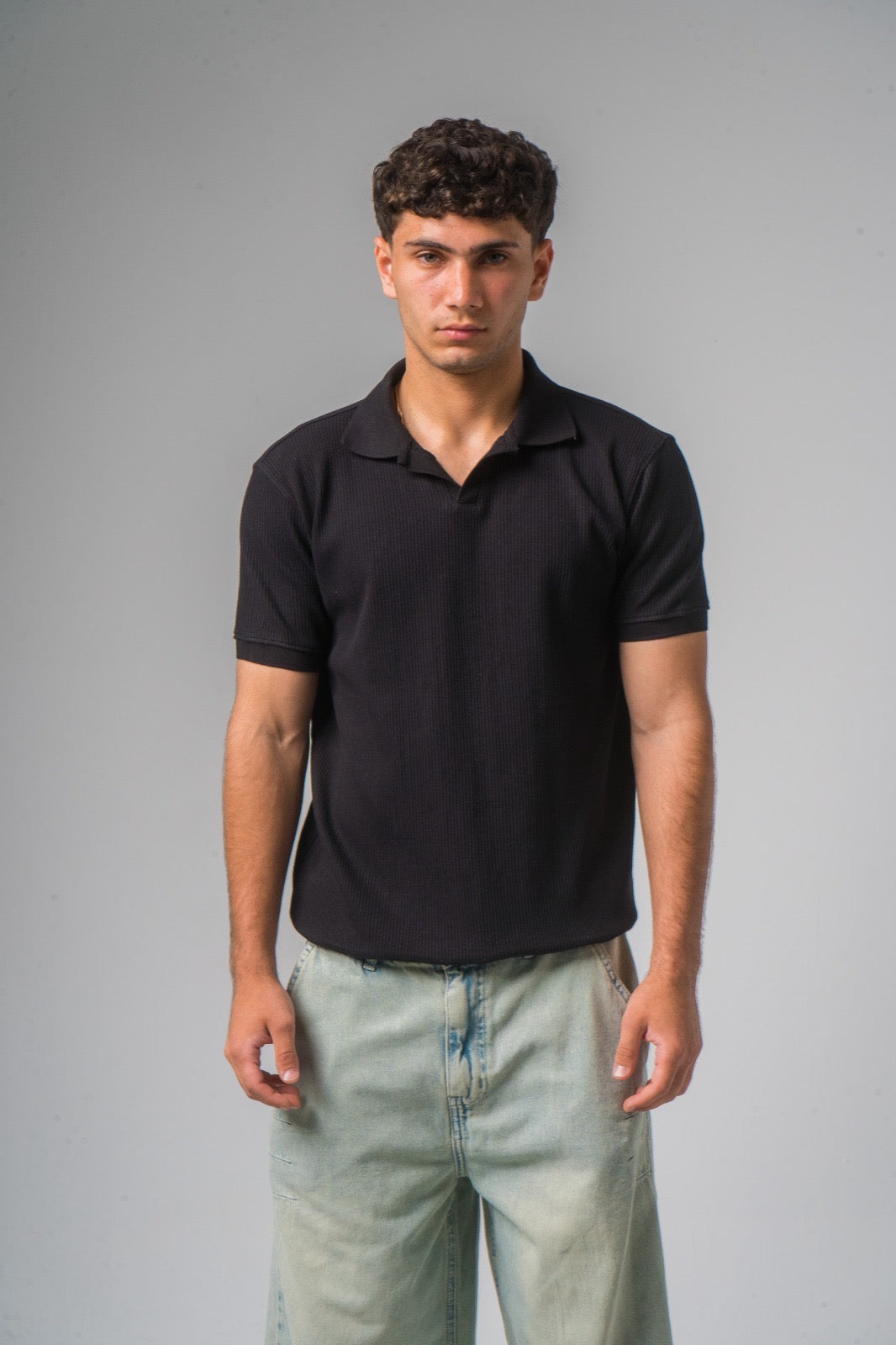 Jet Black Textured Polo