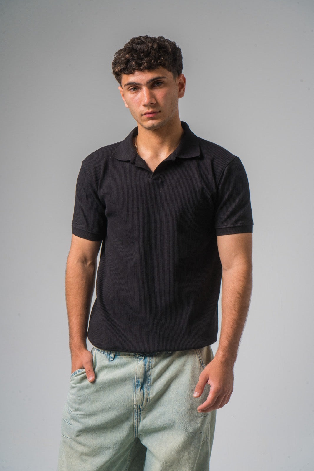 Jet Black Textured Polo