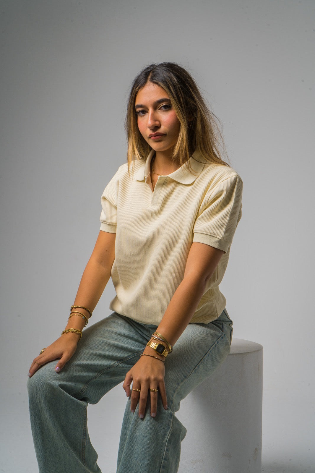 Cream Textured Polo