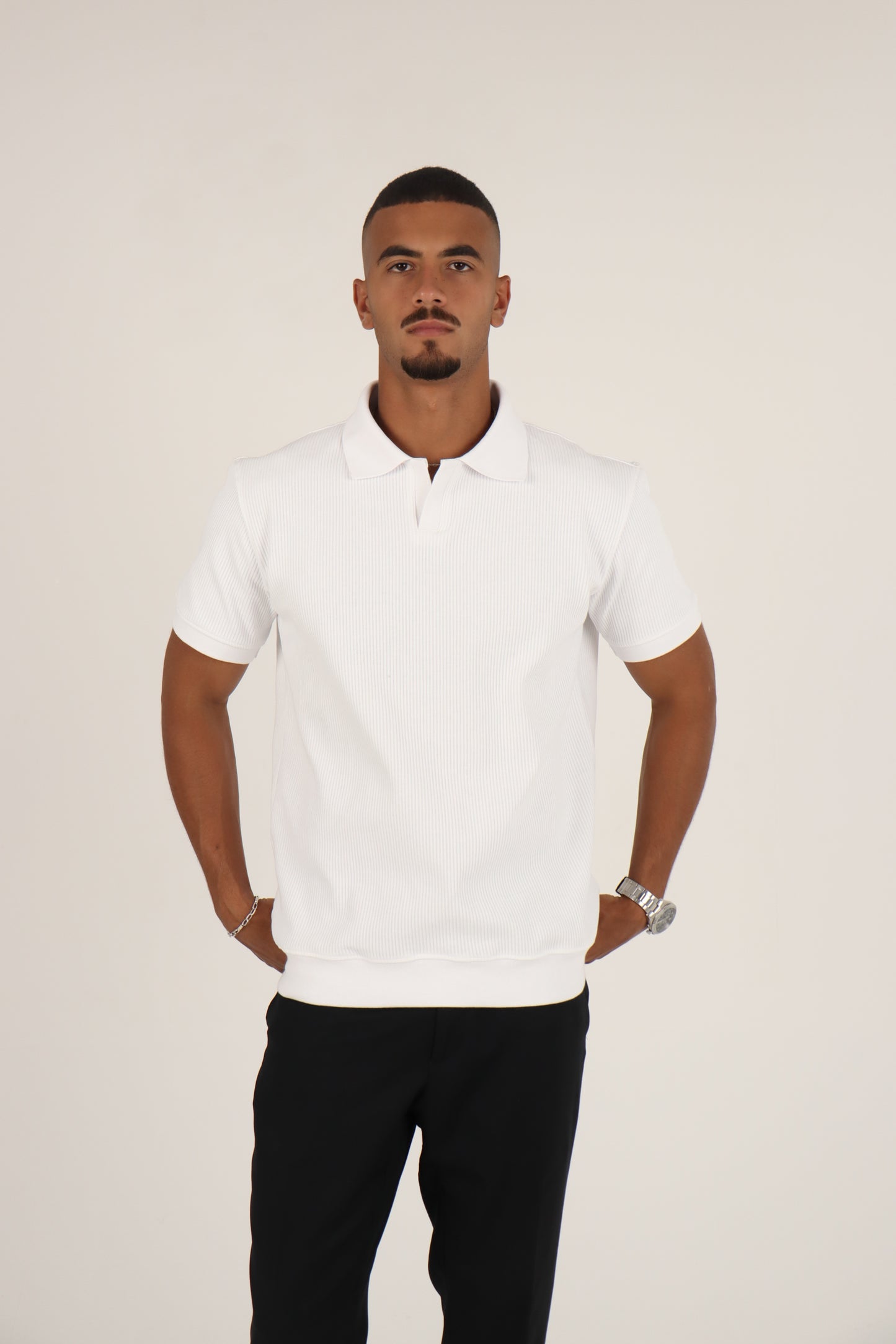White Textured Polo